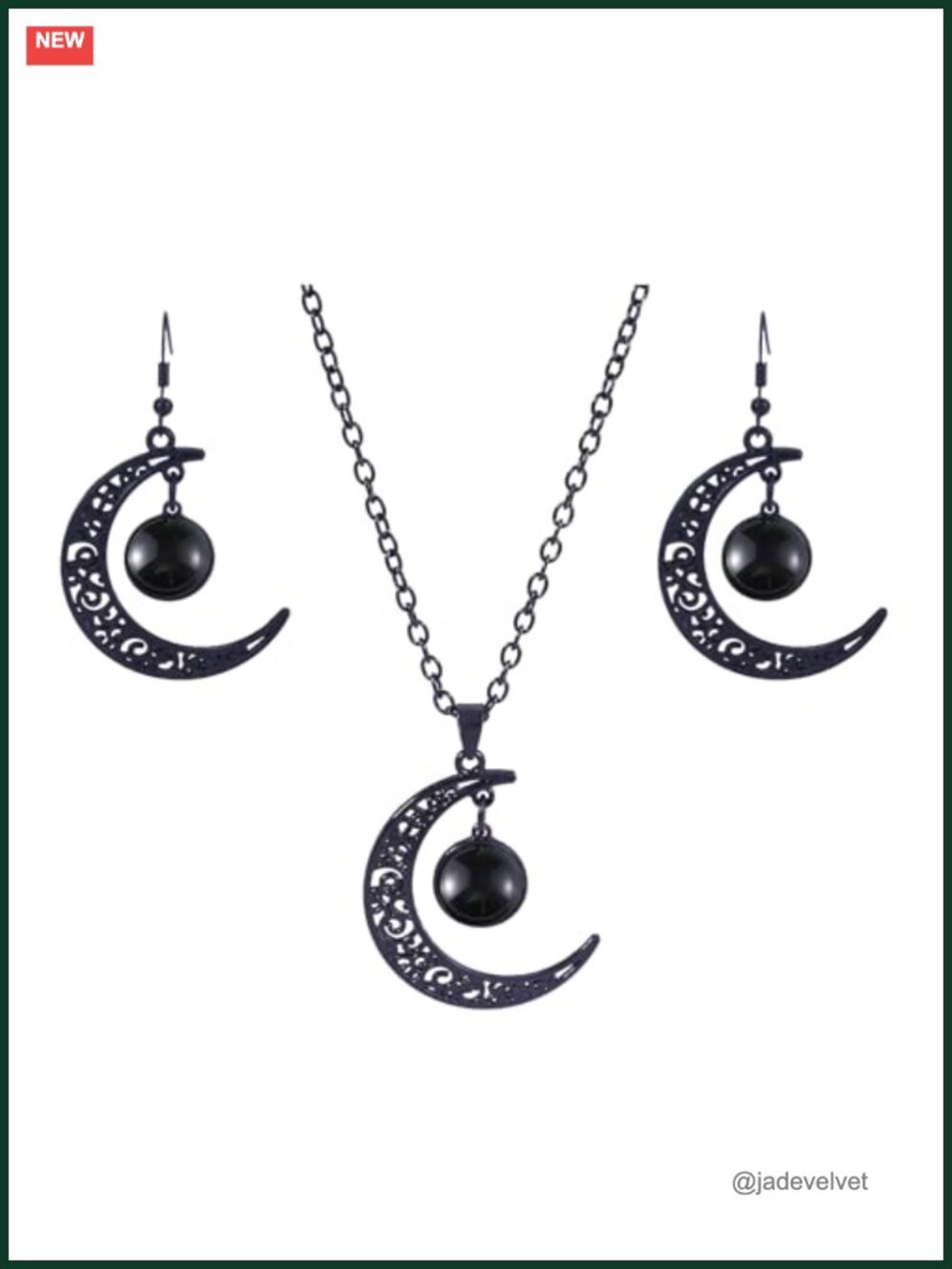 Gothic Moon Crystal Pendant Necklace Earrings Set Punk Witch Costume Jewelry